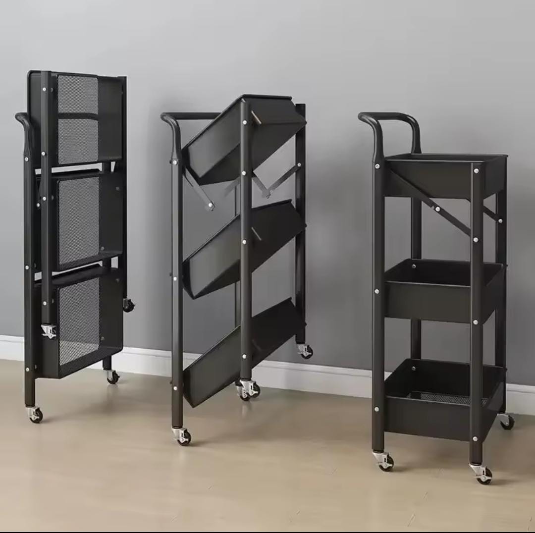Installation-free Cart Rack Portable Foldable Storage Three-layer Storage Rack for Kitchen Storage Organizer