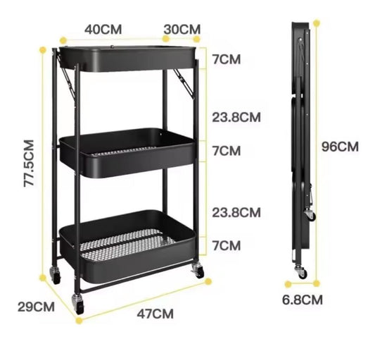 Installation-free Cart Rack Portable Foldable Storage Three-layer Storage Rack for Kitchen Storage Organizer
