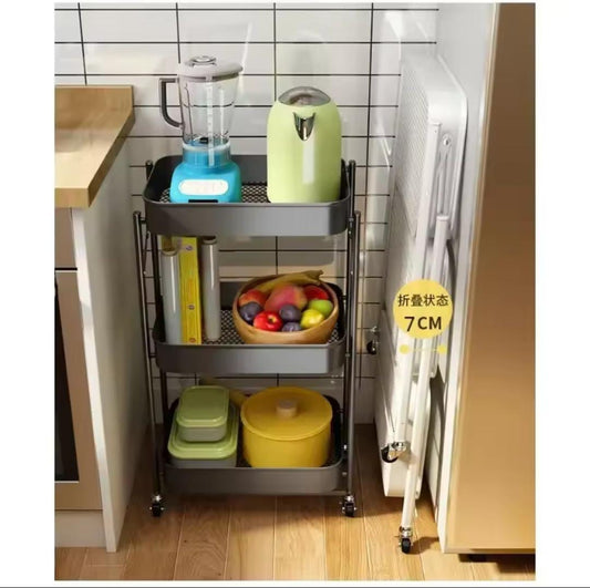 Installation-free Cart Rack Portable Foldable Storage Three-layer Storage Rack for Kitchen Storage Organizer