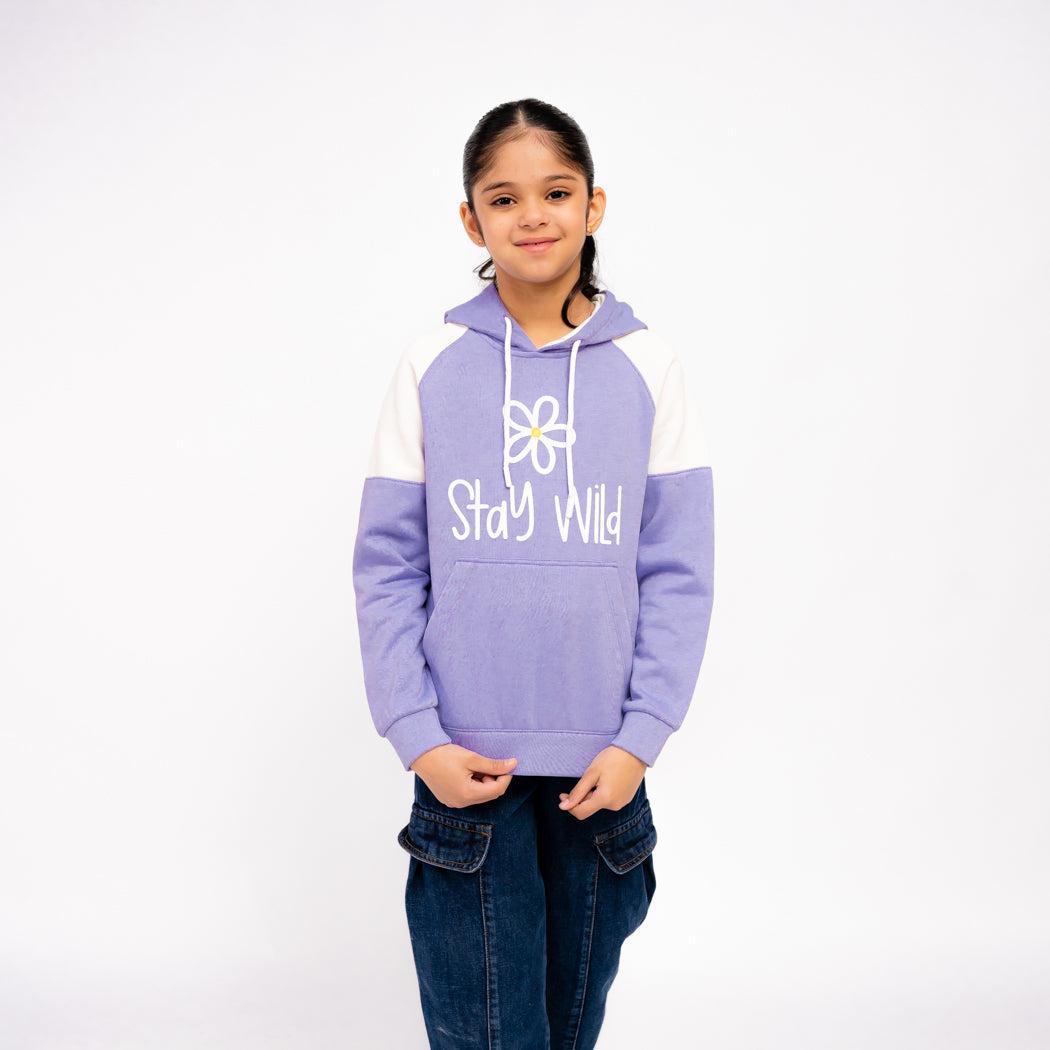 Girl's Stitched Fleece Printed Hoodie