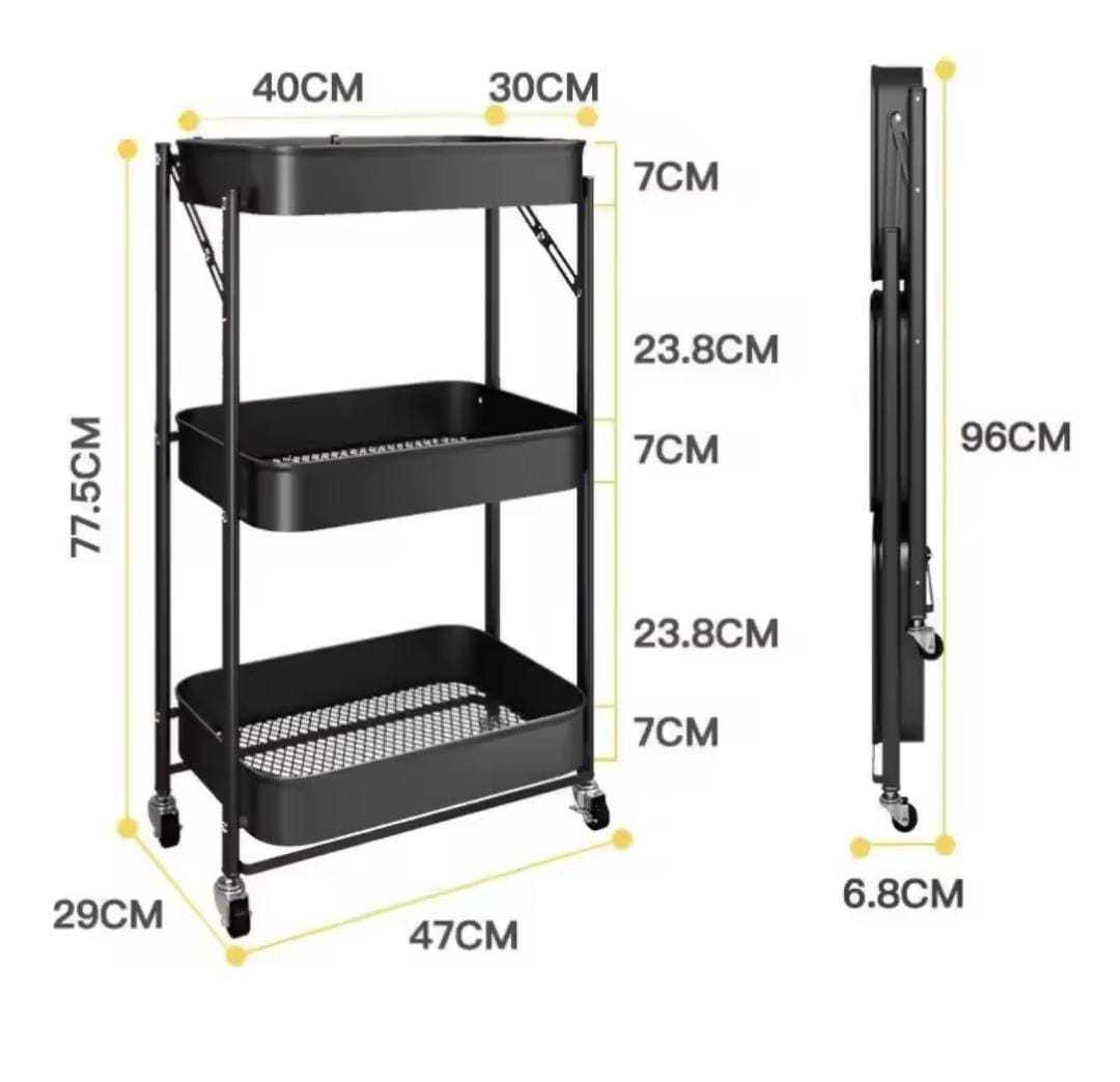 Installation-free Cart Rack Portable Foldable Storage Three-layer Storage Rack for Kitchen Storage Organizer