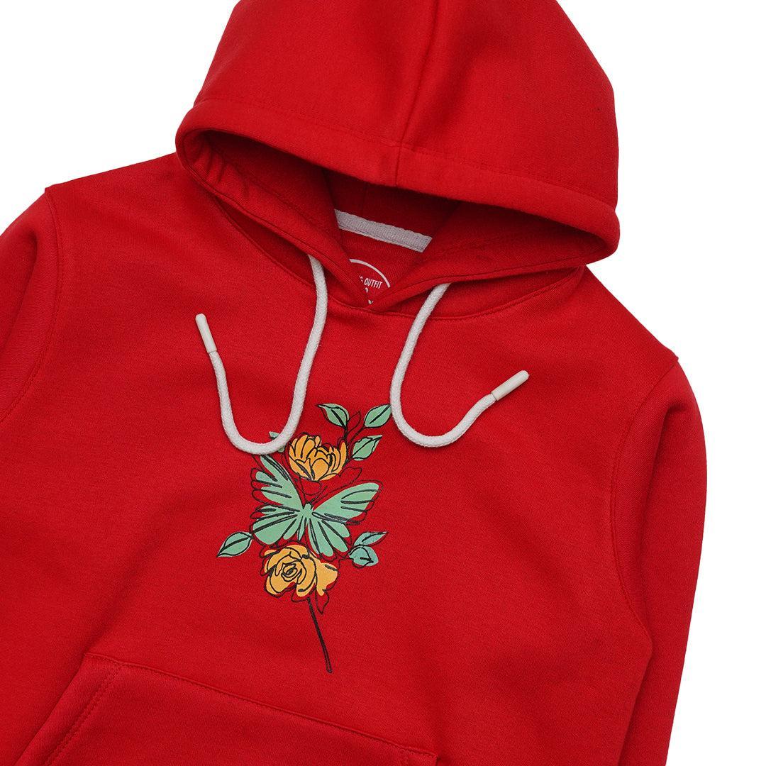 Girl's Stitched Fleece Printed Hoodie